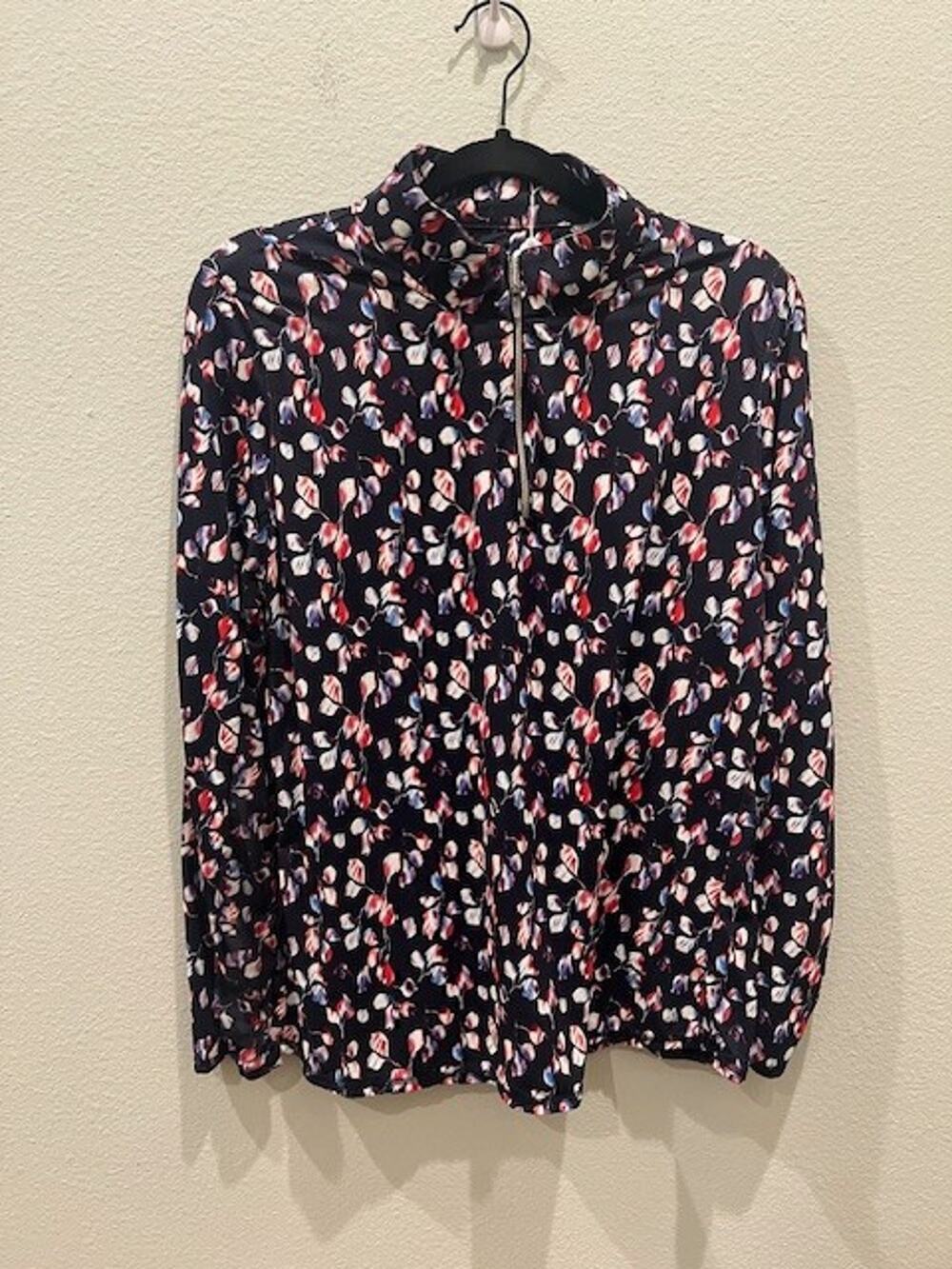 Adair Active Women's XL Red/White/Blue Leaf Print Golf Polo Long Sleeve 1/4 Zip